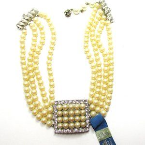 Deltah Vintage 1940s Rhinestone and Pearl Dog Collar Necklace